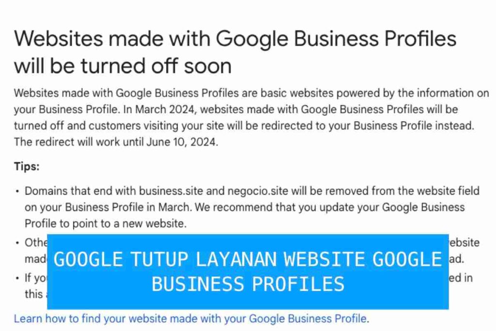 google tutup layanan website google business profiles