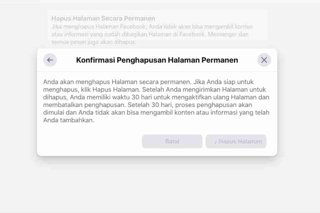 cara hapus halaman facebook permanen